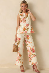 Grace in Motion Pink Floral Print Cotton Peplum Top