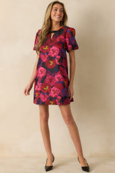 Say It Sweetly Magenta Pink Multi Floral Jacquard Mini Dress