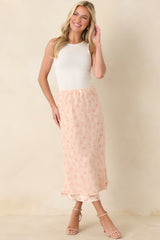 Drifting in Dreams Pink Floral Chiffon Layered Midi Skirt