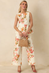 Grace in Motion Pink Floral Print Cotton Wide Leg Pants