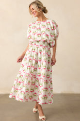 Smiles Are Contagious Pink Floral Cotton Tiered Maxi Skirt