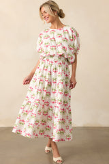 Smiles Are Contagious Pink Floral Cotton Tiered Maxi Skirt