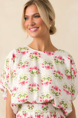 Ordinary Is Overrated Pink Floral Cotton Bubble Hem Crop Top