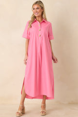 Read The Signs Pink Short Sleeve Maxi Dress