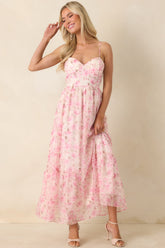 Love Me Softly Pink Floral Bustier Maxi Dress