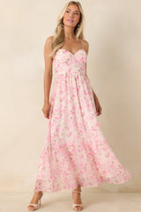 Love Me Softly Pink Floral Bustier Maxi Dress