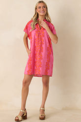 Palm Beach Bound Pink & Orange Cotton Floral Mini Dress