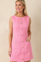 Everyday Daydreams Pink Tweed Shift Mini Dress