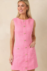Everyday Daydreams Pink Tweed Shift Mini Dress