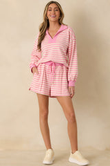 Smooth Strides Peony Pink Stripe Long Sleeve V-Neck Lounge Top