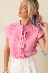 You Brighten My Day Pink Scalloped Ruffle Top