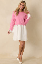 Made to Charm Pink Scalloped Sweater Mini Dress