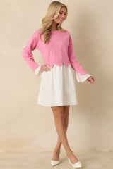 Made to Charm Pink Scalloped Sweater Mini Dress