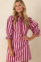Here's the Plan Pink & Wine Stripe Cotton Mini Shift Dress