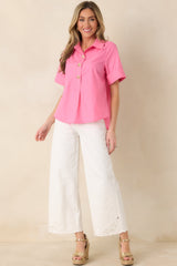 Let's Get It Done Pink Boxy Collared Blouse