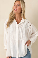 Light as Air Ivory Gauzy Cotton Lace Detail Blouse