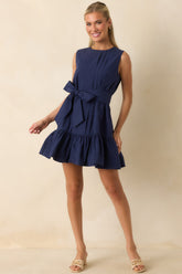 Prosperina Quinn Navy Pleated Cotton Mini Dress