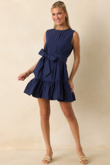 Prosperina Quinn Navy Pleated Cotton Mini Dress