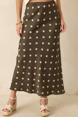 Connect the Dots Moss Green Polka Dot Satin Maxi Skirt