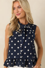 Dotted With Charm Navy Polka Dot Sleeveless Top