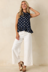 Dotted With Charm Navy Polka Dot Sleeveless Top