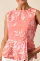 Prosperina Sabine Rose Pink Floral Print Cotton Reversible Peplum Top