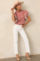 Prosperina Blair Brick Red Polka Dot Cotton Ruffle Top