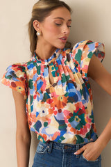 Prosperina Sarabeth Orange Multi Floral Print Cotton Top