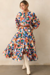 Prosperina Adelaide Orange Multi Floral Print Cotton Maxi Dress