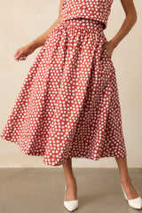 Prosperina Thena Brick Red Polka Dot Cotton Midi Skirt