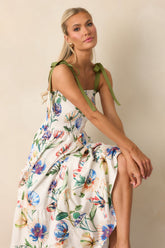 Prosperina Aurea Ivory Multi Floral Print Cotton Midi Dress