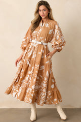 Prosperina Adelaide Fawn Brown Multi Floral Print Cotton Maxi Dress
