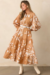 Prosperina Adelaide Fawn Brown Multi Floral Print Cotton Maxi Dress