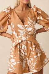 Prosperina Atalanta Fawn Brown Multi Floral Print Cotton Romper