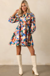 Prosperina Micah Orange Multi Floral Print Cotton Mini Dress