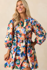 Prosperina Micah Orange Multi Floral Print Cotton Mini Dress