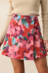 Prosperina Carrington Pink Multi Floral Velvet Reversible Mini Skirt