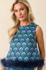 Prosperina Vale Blue Multi Geometric Print Cotton Top