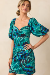 Prosperina Hedy Blue Multi Abstract Print Cotton Mini Dress