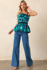 Prosperina Delacroix Blue Multi Abstract Print Cotton Bow Top