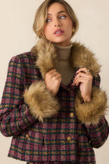 Prosperina Bouvier Pink Multi Plaid Tweed Jacket