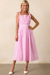 Sloane Peony Pink Stripe Cotton Midi Dress