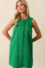 Prosperina Grass Green Tate Scallop Mini Shift Dress