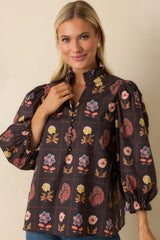 Everything's Blooming Black Multi Floral Cotton Puff Sleeve Blouse