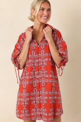 Missed Connections Brick Red & Burgundy Cotton Mini Shirt Dress