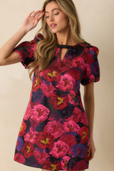 Say It Sweetly Magenta Pink Multi Floral Jacquard Mini Dress