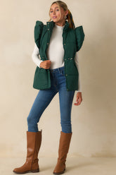 Cherry On Top Forest Green Flutter Sleeve Puffer Vest