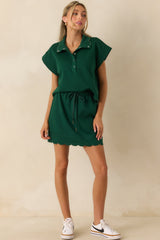 Best One Yet Hunter Green Cotton Scallop Hem Short Sleeve Pullover