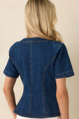 No Notes Needed Indigo Cotton Denim Button Front Top