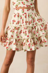 Take The Lead Ivory Floral Berry Tiered Mini Skirt